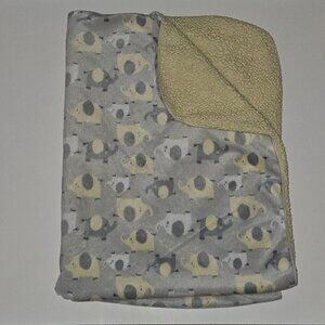 Just Born Gray Yellow White Elephant Fleece Baby Blanket 29x39